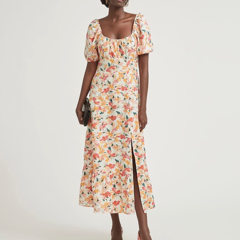 RW&CO. Floral Print Maxi Dress with Puff Sleeves